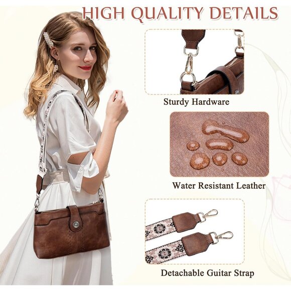 Crossbody Bag Vegan Leather Small Shoulder Handbag Multiple Straps - Picture 4 of 7